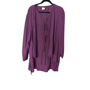 Vintage Carole Little Purple Rayon Top Size 14 Long Sleeve Button/Tie Detail